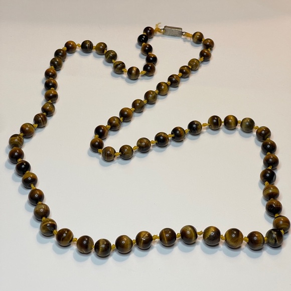 Vintage Tiger Eye necklace artisan crafted beaded tribal stone long - Picture 3 of 14